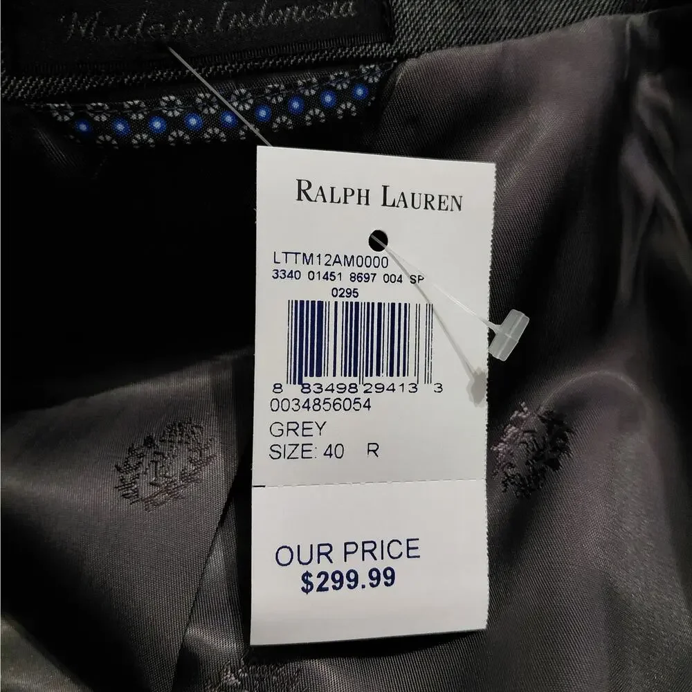 Lauren Ralph Lauren Mens Blazer Jacket Sz 40R Gray Wool Blend Ultraflex Stretch